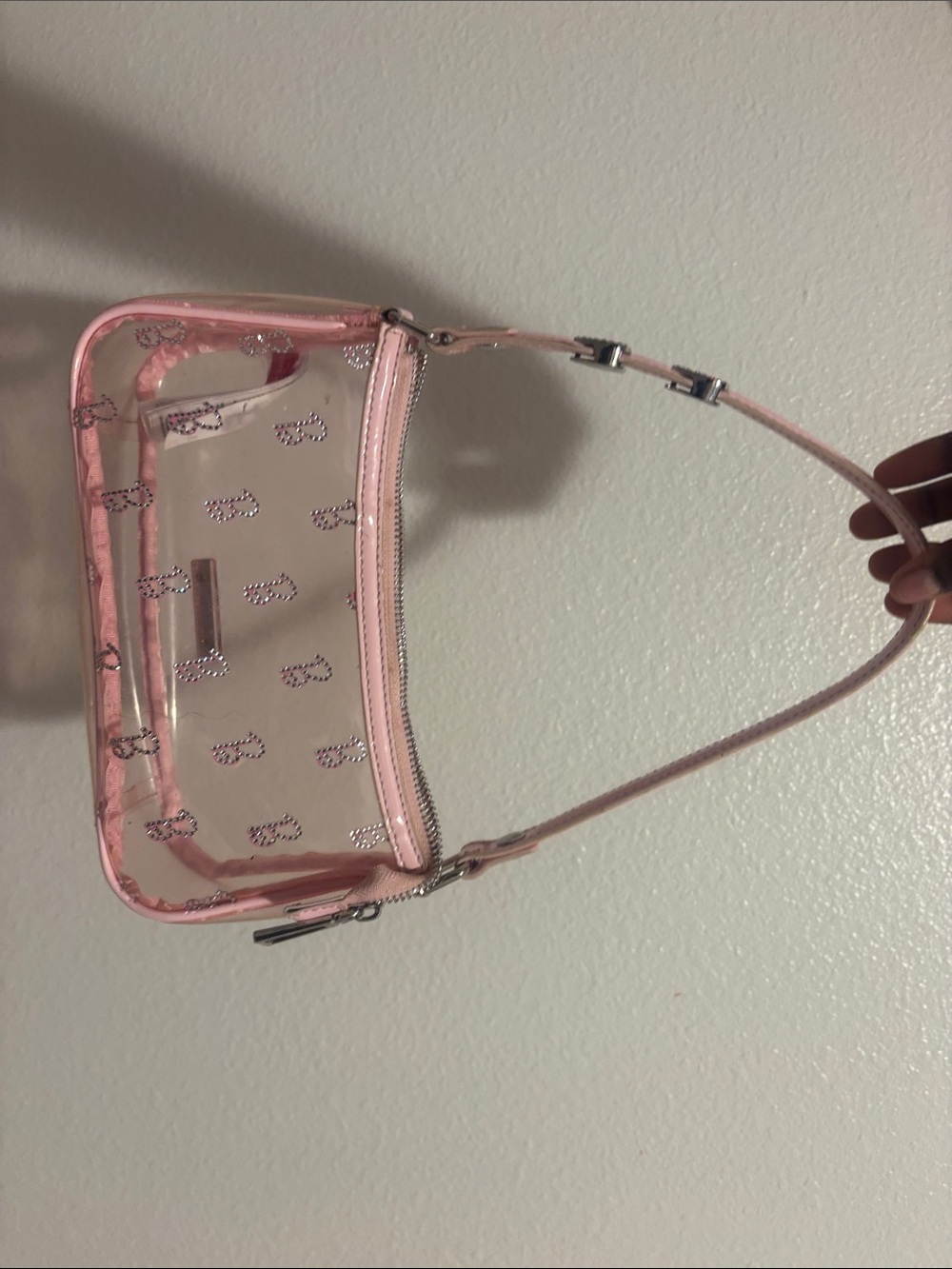 Aldo Clear Pink Mini Shoulder Bag with Logo Motif / discontinued so it’s rare